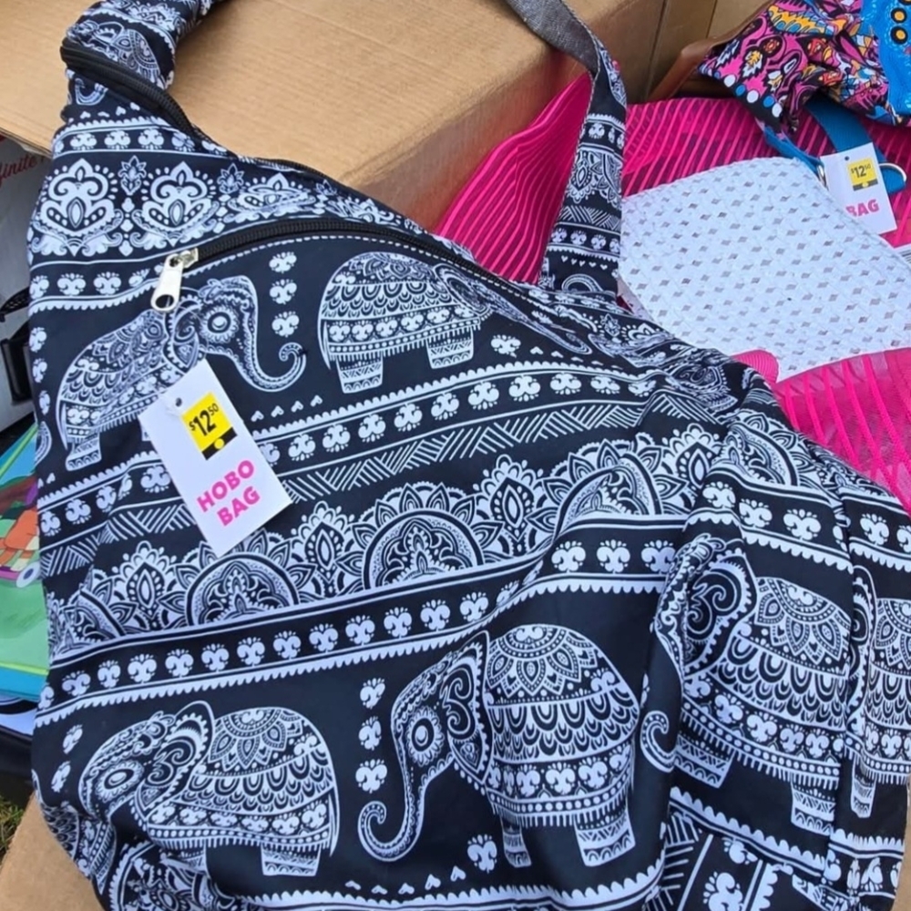 Black & White Elephant Print Hobo Bag